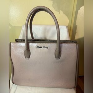 Miu Miu Craquele Women's Taupe Leather Handbag. Read callouts